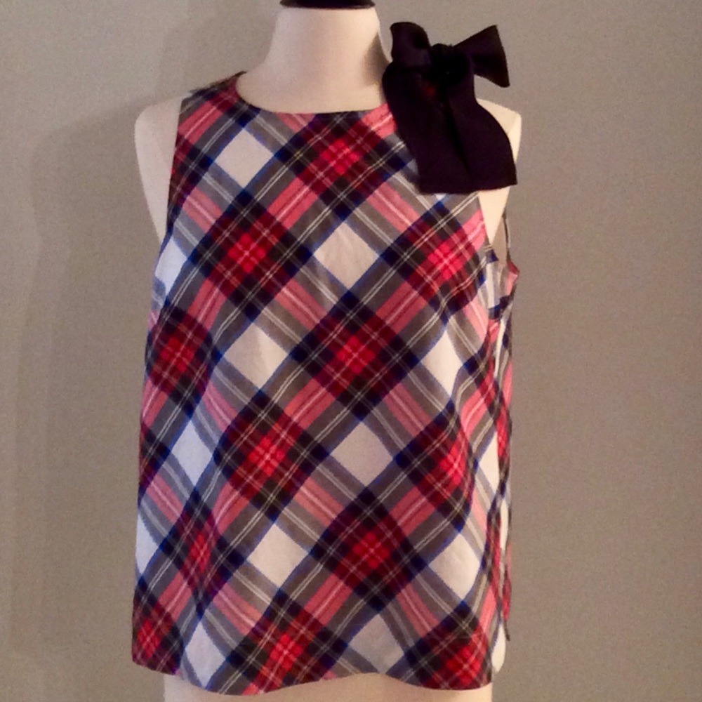 J Crew Tartan Plaid Bow Top